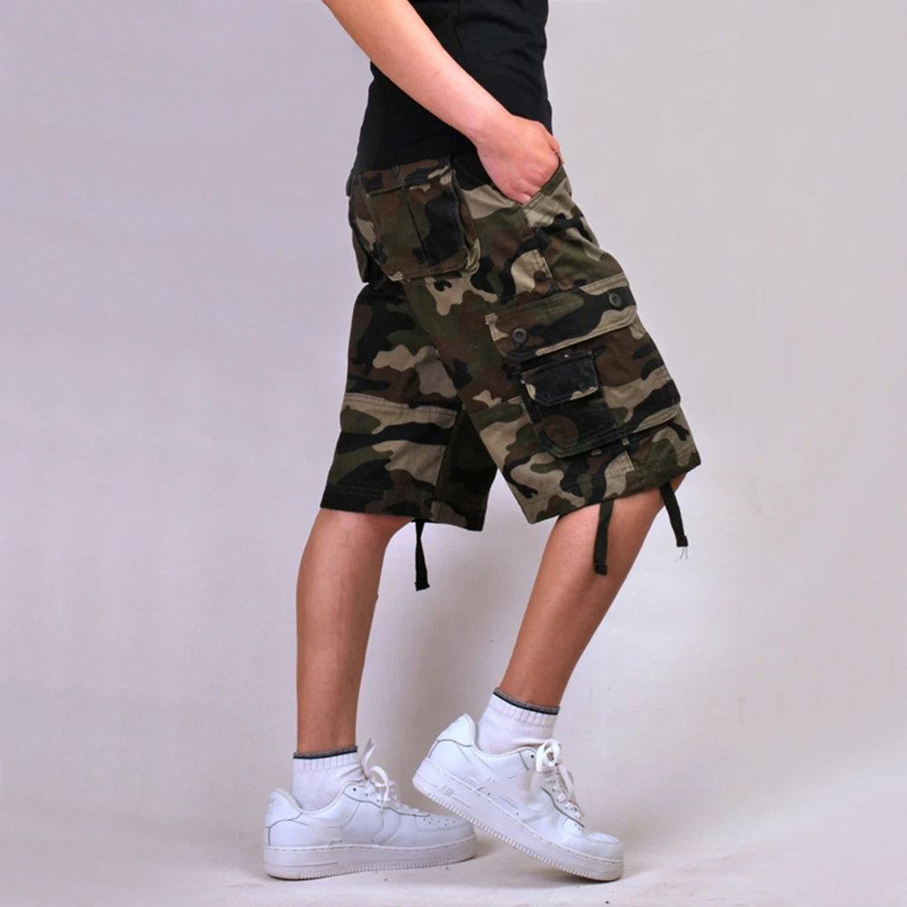 Камуфляжные мужские военные шорты-карго, Абсолютно новые армейские тактические Камуфляжные хлопковые Свободные Рабочие повседневные брюки Harajuku Уличная одежда