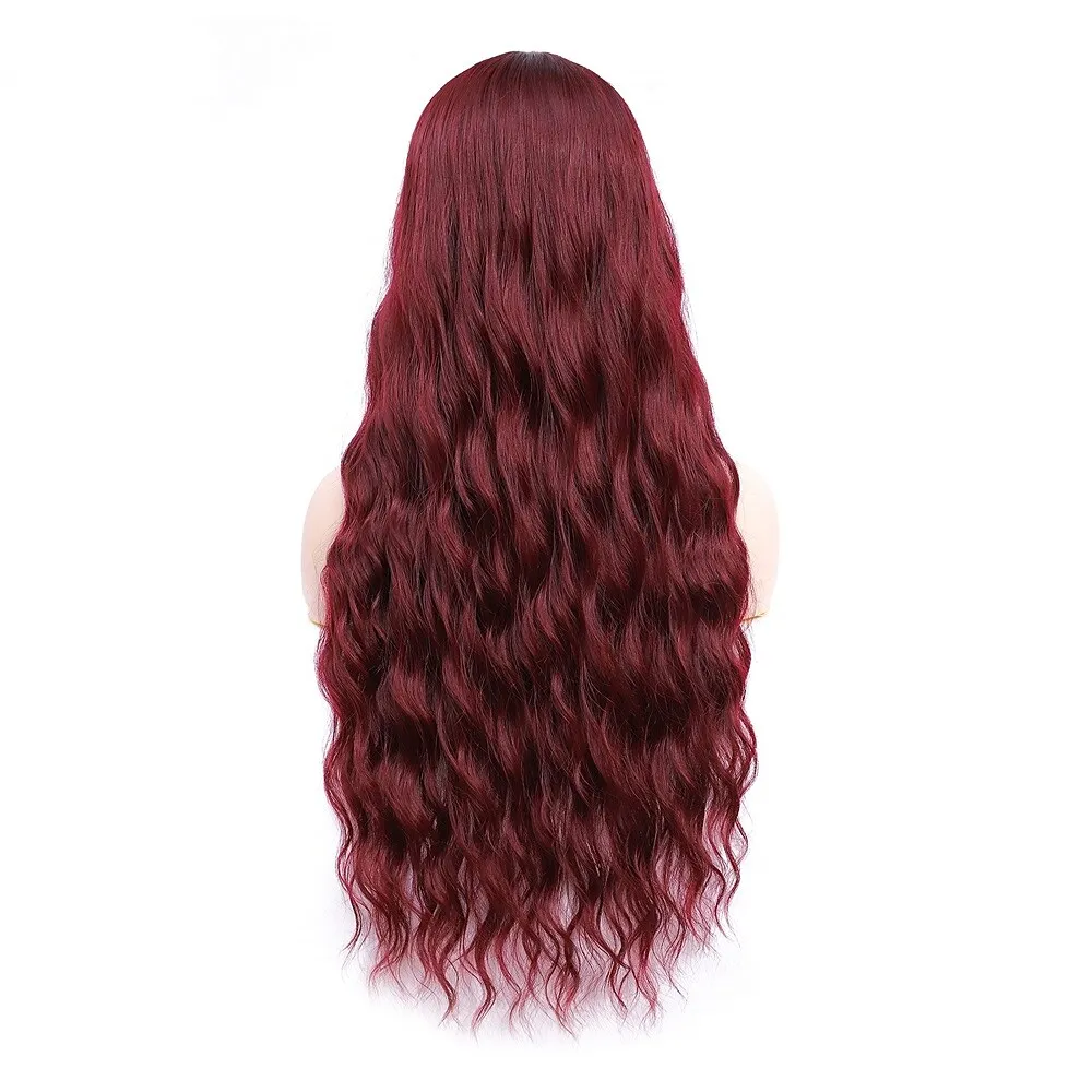 Красный Длинный Волнистый парик с челкой, Синтетический парик с объемной волной для женщин Изображение 2 
