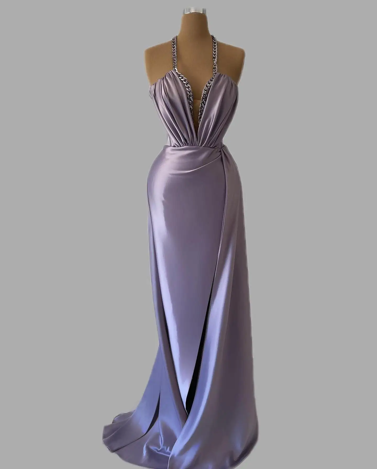 Платья для Выпускного Вечера Без Рукавов, Фиолетовое Плиссированное Платье с Высоким Разрезом 