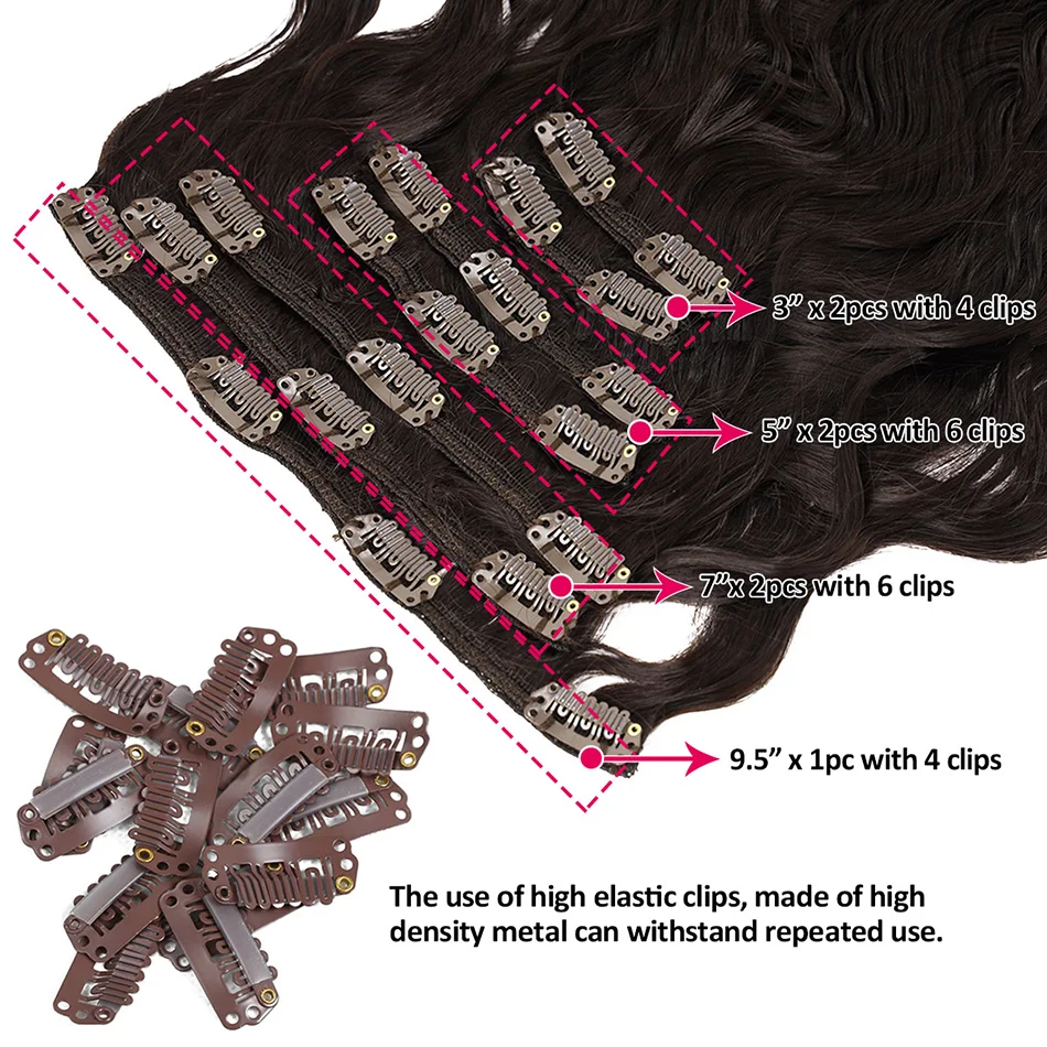 Синтетическая заколка для наращивания волос, длинная, на всю голову, 140 г, густая, глубокая волна, прямая, натуральная, черная, поддельная, органическая заколка для волос Изображение 1 
