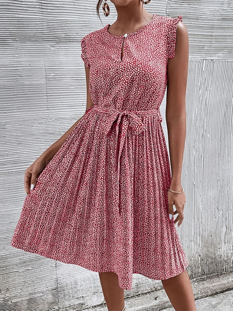 Летняя повседневная юбка на шнуровке, плиссированное платье с цветочным рисунком, Шикарные и элегантные вечерние платья для женщин 2023, Длинная женская приталенная одежда