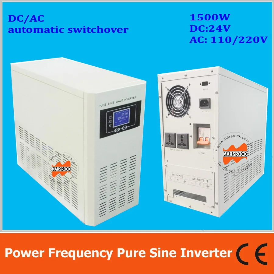 Частота мощности 1500 Вт чистый синусоидальный солнечный инвертор с зарядным устройством DC24V к AC110V220V LCD AC by Pass AVR