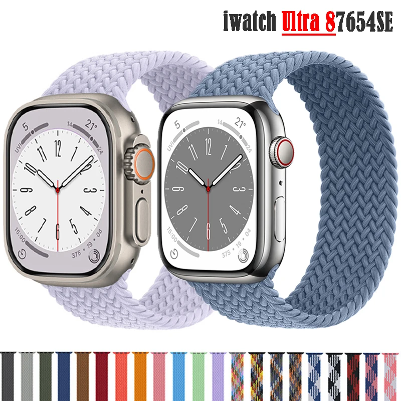 плетеный ремешок solo loop для Apple watch band 44 мм 45 мм 49 мм 38 мм 42 мм 41 мм 40 мм эластичный браслет iwatch serie ultra 8 4 5 6 7 se Изображение 1 