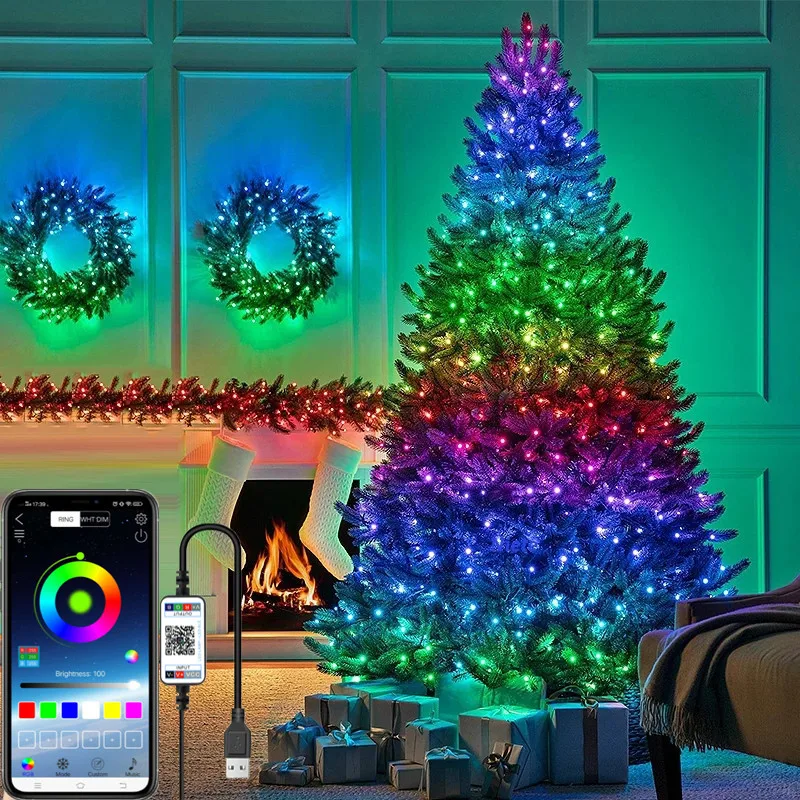Декор для Рождественской елки, Сказочный свет, Bluetooth USB, светодиодные гирлянды для спальни, Рождественская Уличная лампа, Новогоднее украшение Navidad