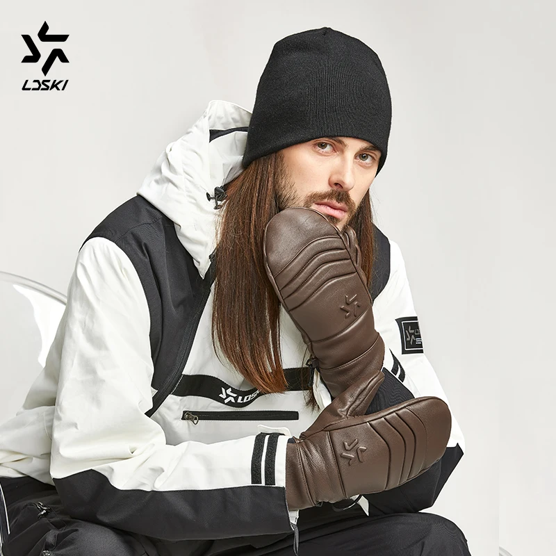 Лыжные перчатки LDSKI из козьей кожи, теплые варежки, водонепроницаемые, 3M Thinsulate, Зимние аксессуары для занятий спортом на открытом воздухе, сноубордом