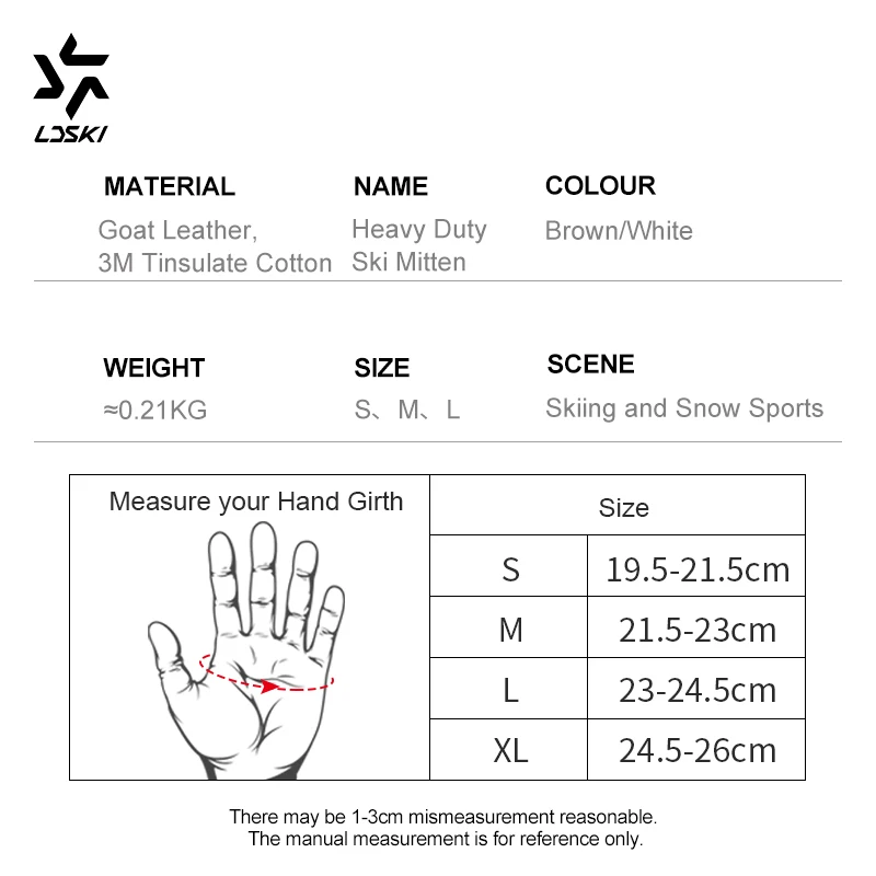 Лыжные перчатки LDSKI из козьей кожи, теплые варежки, водонепроницаемые, 3M Thinsulate, Зимние аксессуары для занятий спортом на открытом воздухе, сноубордом Изображение 5 