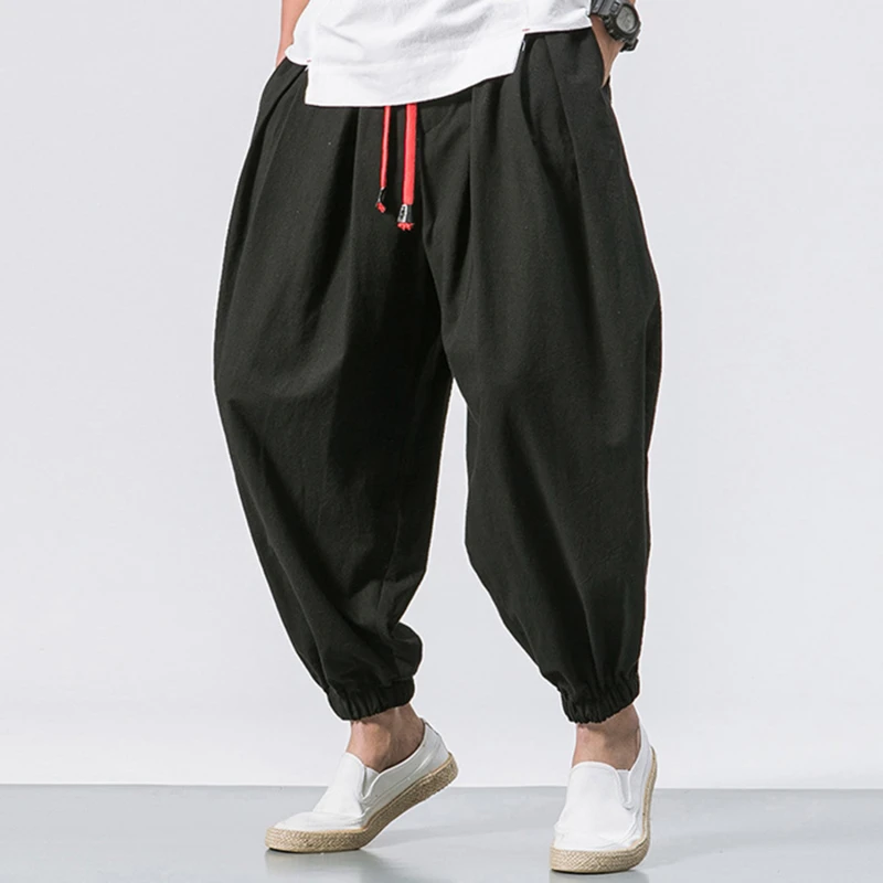 Однотонные брюки Harun, Повседневные брюки, Мужские брюки из ледяного шелка в китайском стиле, Модные Свободные мужские брюки, брюки-фонарики