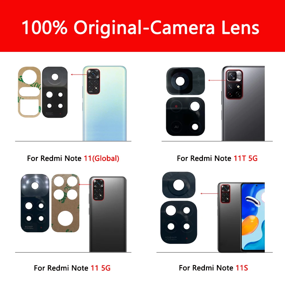 Оригинальный Стеклянный объектив задней камеры Для Redmi Note 11 Note11 Global 11s 11T 5G Замена Стекла камеры клейкой наклейкой