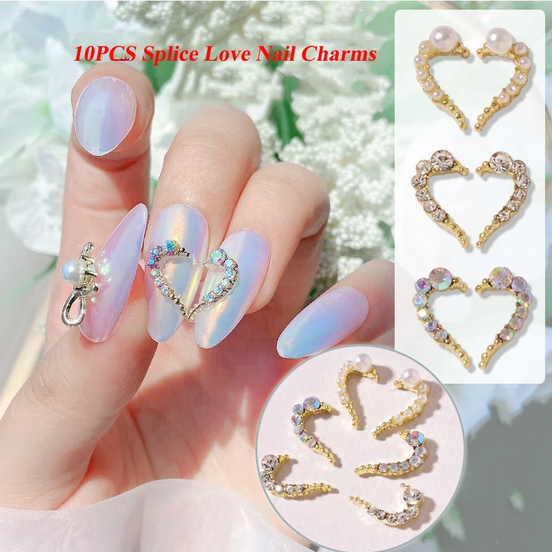 10шт Сращивание Стразы для ногтей Love Crystal AB Шарм Жемчуг 3D Слева и справа В Комплекте-Сердце (Симметричная Любовь) Украшение для ногтей