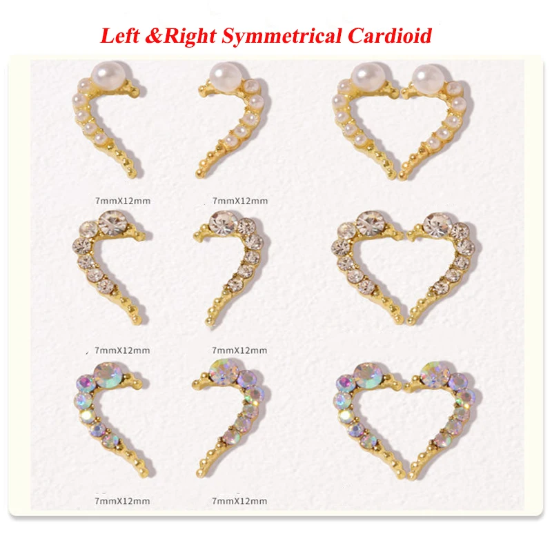10шт Сращивание Стразы для ногтей Love Crystal AB Шарм Жемчуг 3D Слева и справа В Комплекте-Сердце (Симметричная Любовь) Украшение для ногтей Изображение 1 