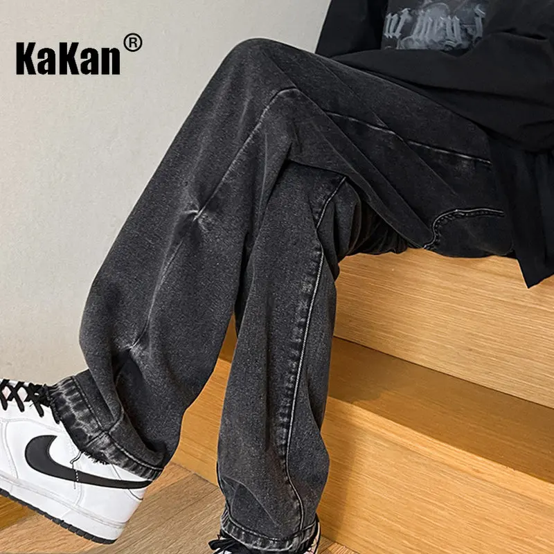 Kakan - Хит продаж, Новые Мужские Джинсы с прямыми штанинами, облегающие фигуру на Высокой Улице, черные, Синие, Выстиранные Длинные Джинсы K24-KJ2369