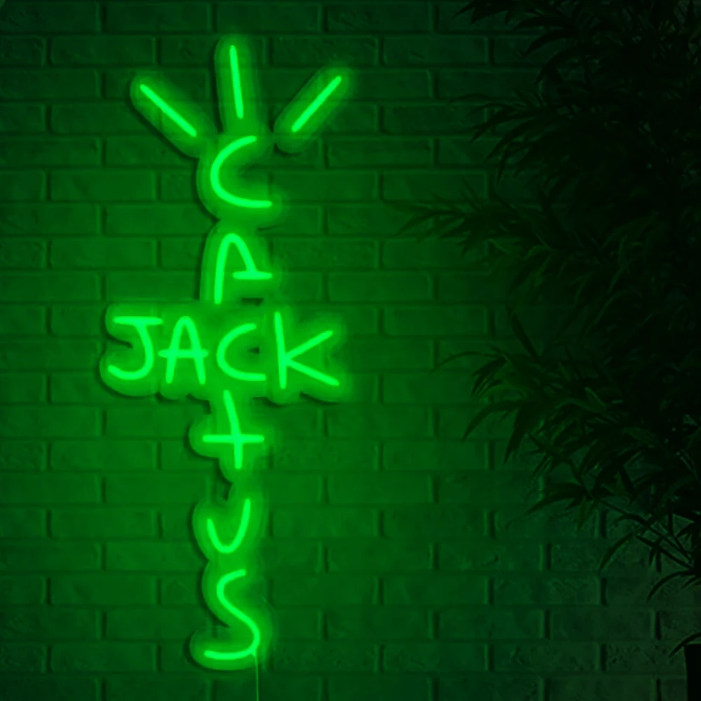 Неоновая вывеска Cactus Jack, Украшение спальни с говорящим рэпом на Западном побережье, Декор домашнего бара для вечеринки в пабе, Зеленая светодиодная подсветка, Неоновые рисунки на стенах