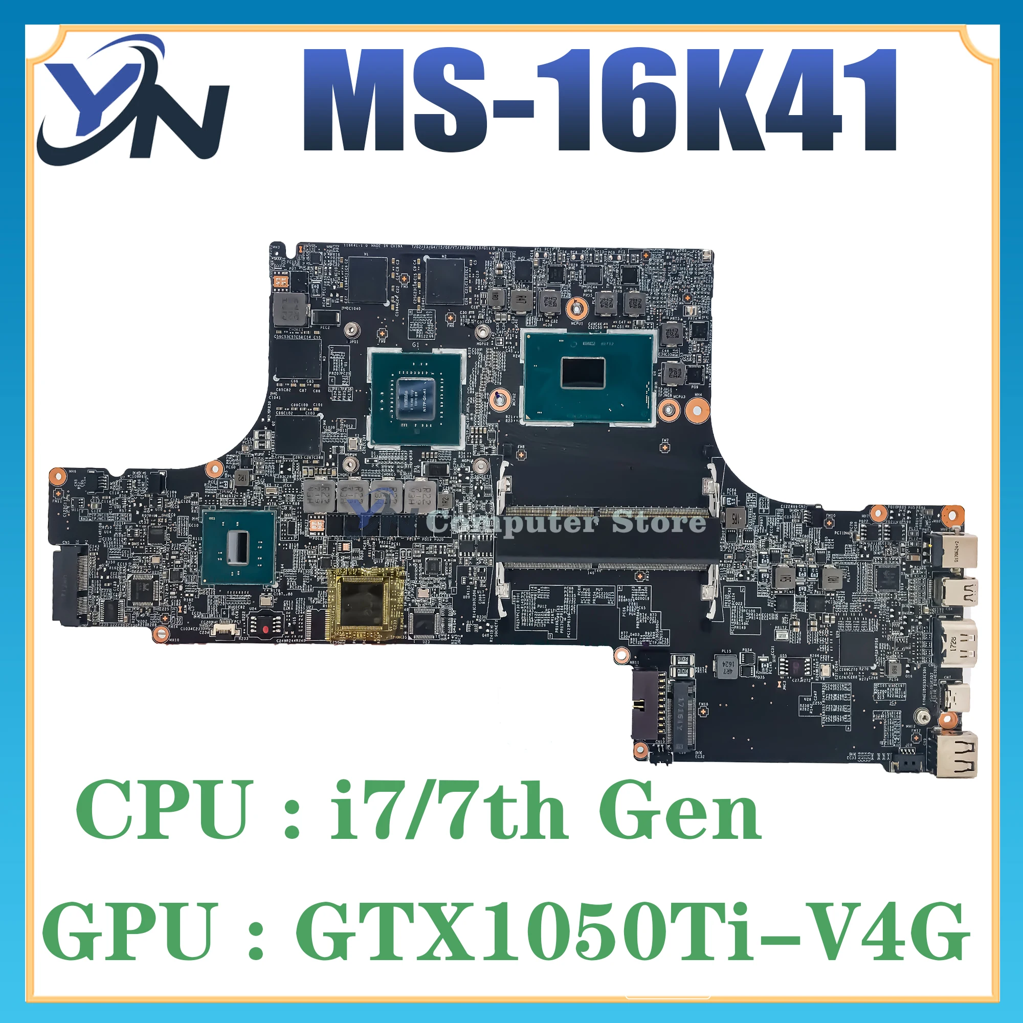 Материнская плата MS-16K41 для MSI Stealth PRO GS63V GS73VR Материнская плата MS-16K4 с i7-7TH и GTX1050Ti-V4G 100% Тест В порядке Изображение 0 