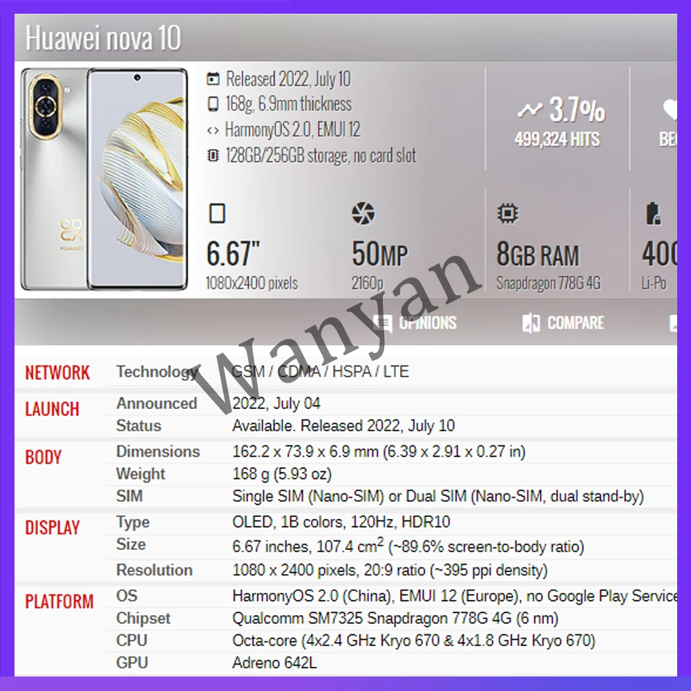 Оригинал для Huawei Nova 10, замена ЖК-дисплея с сенсорным экраном, дигитайзер Изображение 2 