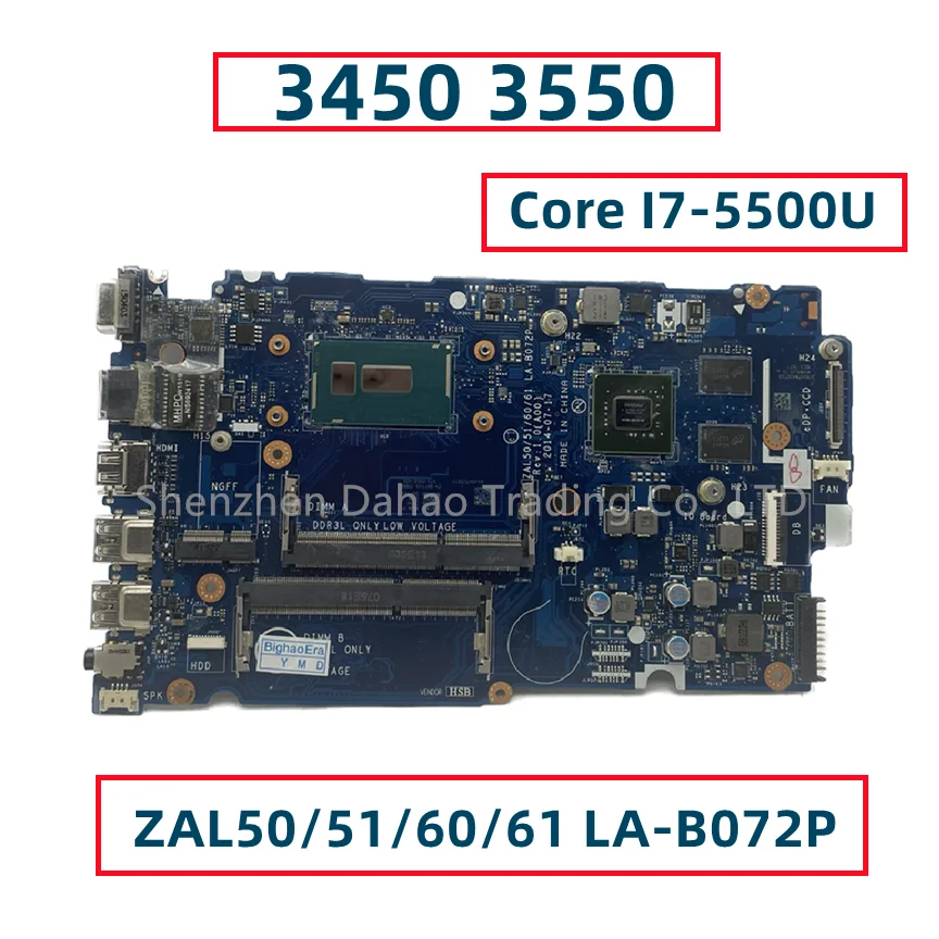 Для ноутбука Dell Latitude 3450 3550 Материнская плата с Core I7-5500U GT830M 2 ГБ GPU ZAL50/51/60/61 LA-B072P CN-0KFY45 0KFY45 Изображение 0 