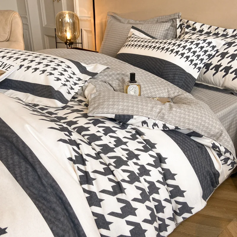 Осенний хлопковый комплект из четырех предметов, утолщенное хлопковое стеганое одеяло с песком, простыни и постельные принадлежности - легкие роскошные постельные принадлежности Nordic wind
