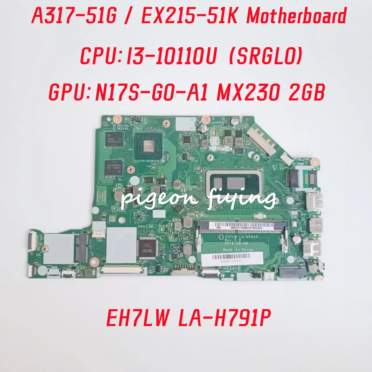 Материнская плата EH7LW LA-H791P для ноутбука Acer Aspire A317-516/EX215-51K Процессор: I3-10110U SRGL0 Графический процессор: MX230 2G 100% тест В порядке