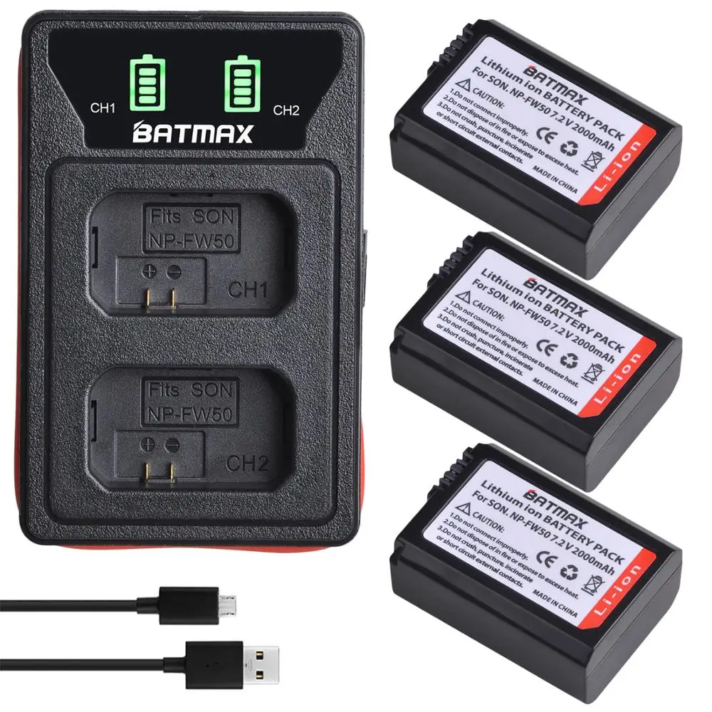 3X2000 мАч NP-FW50 NP FW50 Батарея + светодиодный Встроенный USB Зарядное устройство для Sony NEX-5 NEX-7 SLT-A55 A33 A55 A37 A3000 A5000 A5100 A6000