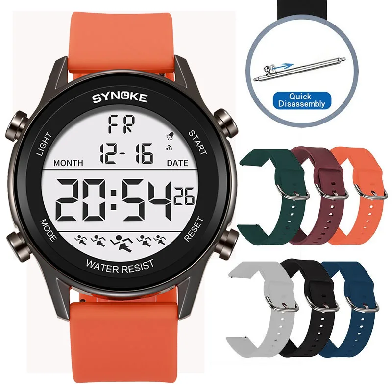 Спортивные Мужские часы SYNOKE, светодиодные цифровые часы для мужчин, Военные наручные часы, Модные силиконовые электронные часы Relogio Masculino