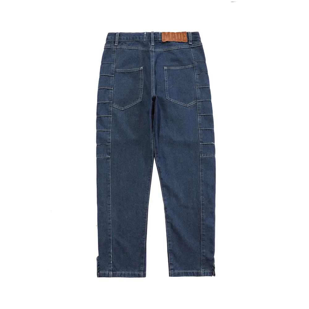 Модные Мужские Джинсовые брюки в стиле хип-хоп с множеством карманов и застежкой-молнией 2021 года, Прямые Повседневные Стильные джинсовые брюки-карго для подростков Pantalon Изображение 1 
