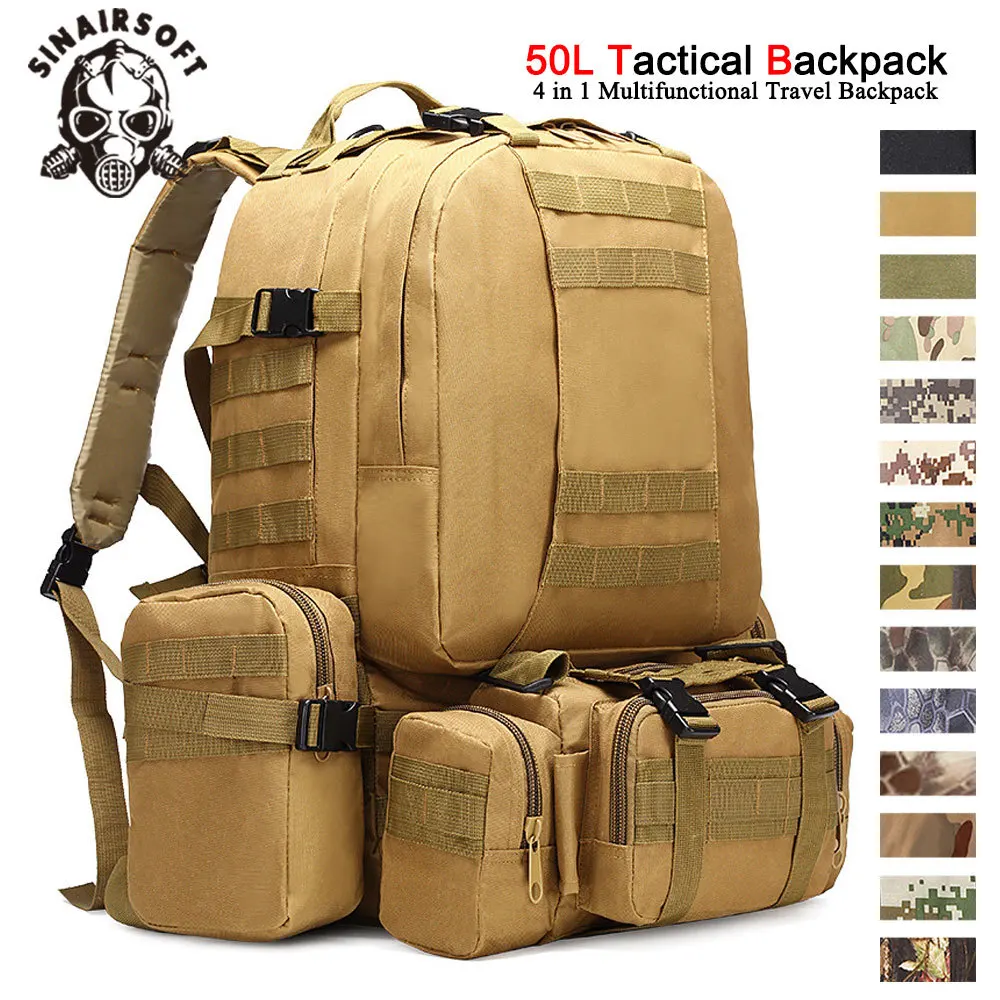 50л Нейлоновый многофункциональный камуфляжный рюкзак с тактическими комбинациями для наружного альпинизма, путешествий, охоты