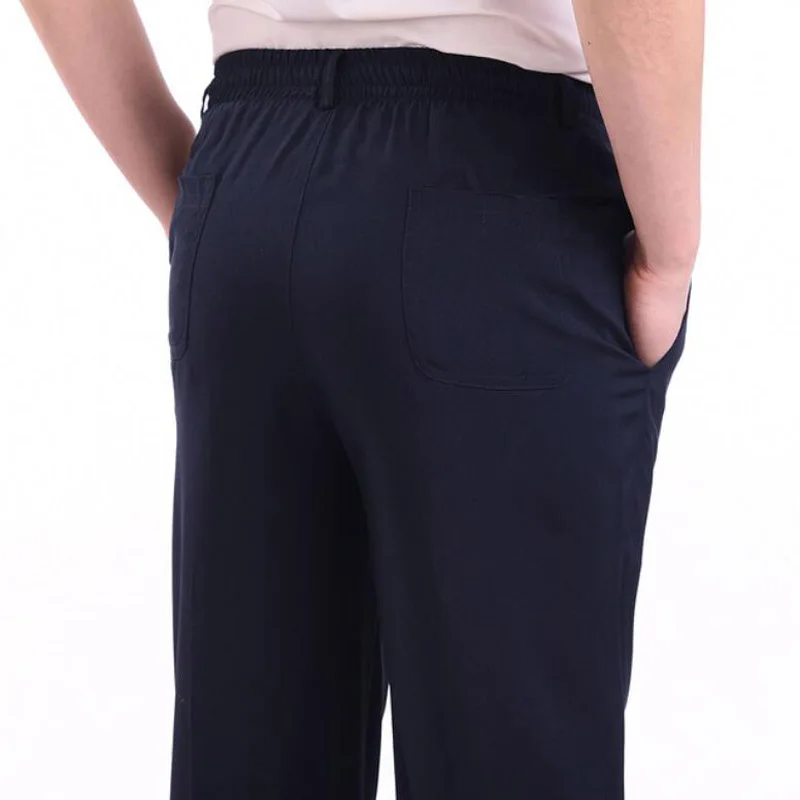 Большие размеры, 8XL 9XL 10XL, мужские костюмные брюки, летние мужские повседневные домашние брюки, эластичные свободные брюки с эластичной талией, тонкие брюки цвета хаки, синий Изображение 1 