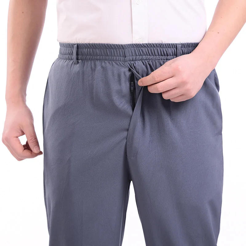 Большие размеры, 8XL 9XL 10XL, мужские костюмные брюки, летние мужские повседневные домашние брюки, эластичные свободные брюки с эластичной талией, тонкие брюки цвета хаки, синий Изображение 4 