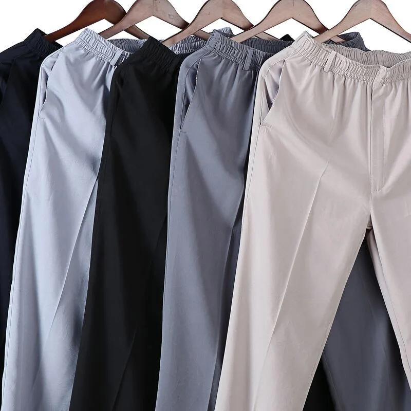 Большие размеры, 8XL 9XL 10XL, мужские костюмные брюки, летние мужские повседневные домашние брюки, эластичные свободные брюки с эластичной талией, тонкие брюки цвета хаки, синий Изображение 5 