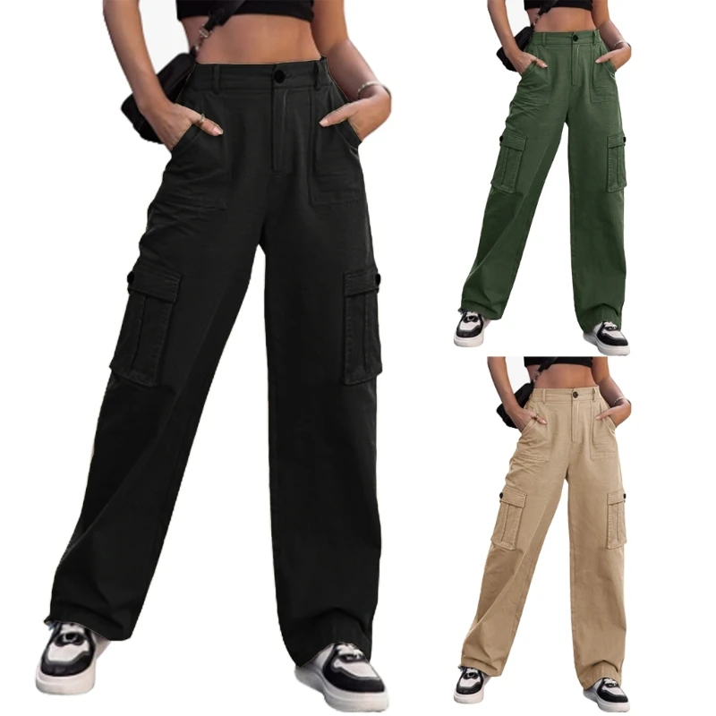 Женские брюки-карго H9ED с высокой талией и 6 карманами в стиле милитари